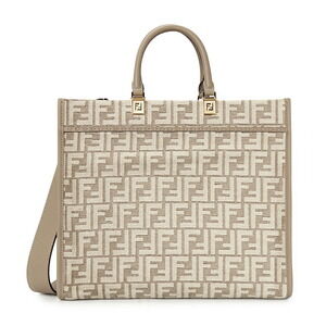FENDI FF Jacquard Shopper Tote Shoulder Bag Brown